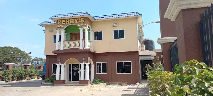 Front entrance of Perry's Funeral Home in Spanish Town